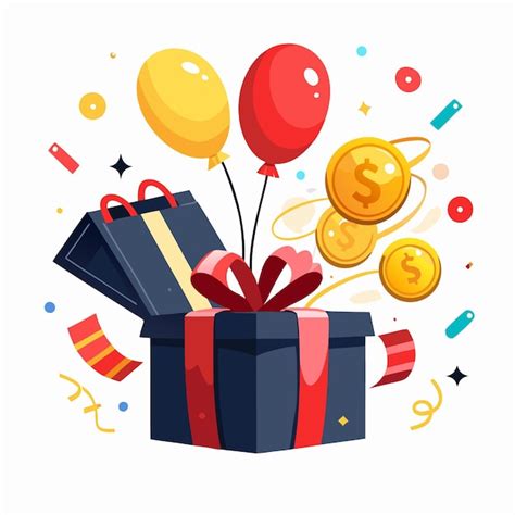 Premium Vector Open Gift Box With Balloons Confetti And Gold Coins