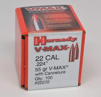 Hornady V Max Bullets 22cal 224 55gr W Cannelure 100 Box