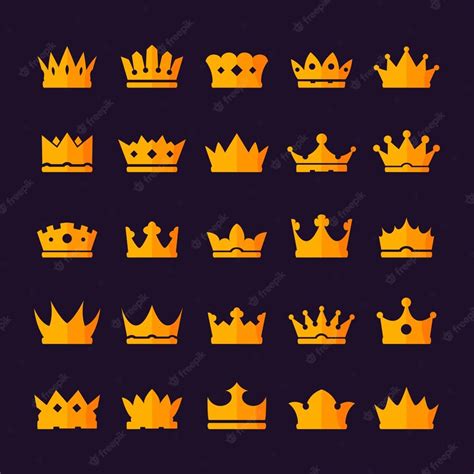 Premium Vector Vector Flat Gold Crown King Queen Luxury Icon Set