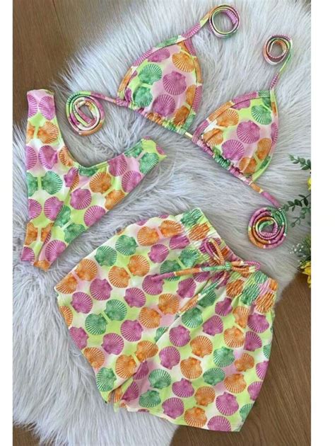 Women S Piece Bikini Multi Purpose Beach Bikini Trio Bikini Set Printed Kit Summer
