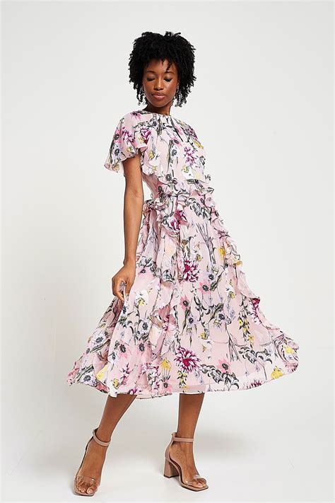 Corinna Pink Floral Print Midi Dress – Frock and Frill
