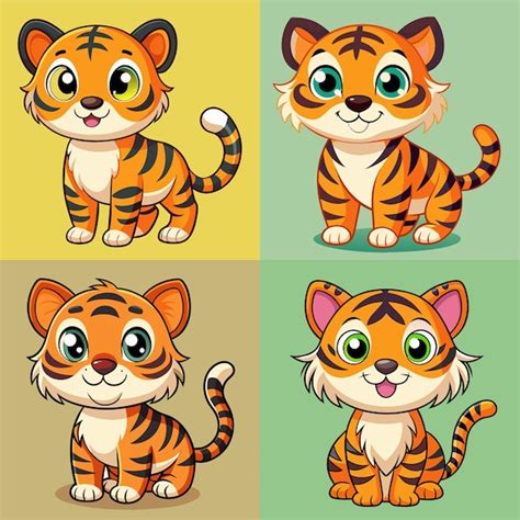 Premium Vector | Four pictures of tiger cats with different colors and ...