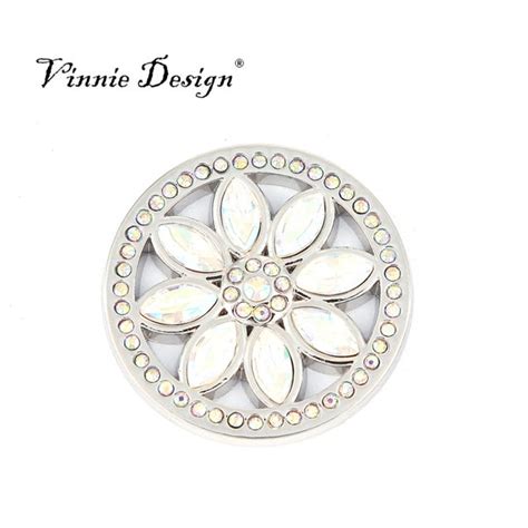 Vinnie Design Jewelry 33mm Sparkling Crystal Flower Coin For Coin