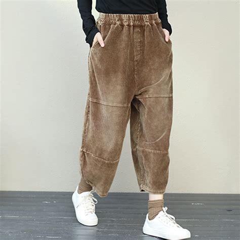 Retro Plus Size Corduroy Pants For Women Fantasylinen