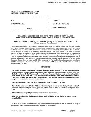 Fillable Online Ballot For Accepting Or Rejecting Fifth Amended Joint