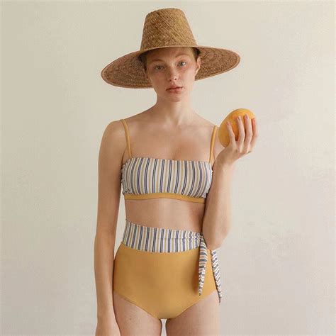 New Striped Swimwear Sexy High Waisted Bikini High Quality Fabric Beach Outfit Y Shopee