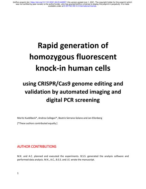 Pdf Rapid Generation Of Homozygous Fluorescent Knock In Human Cells