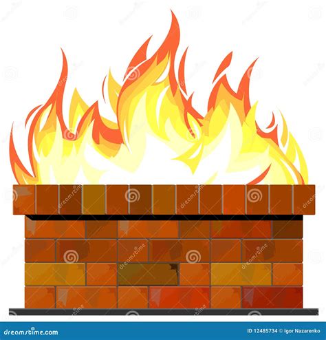 Brick wall on fire stock vector. Illustration of background - 12485734