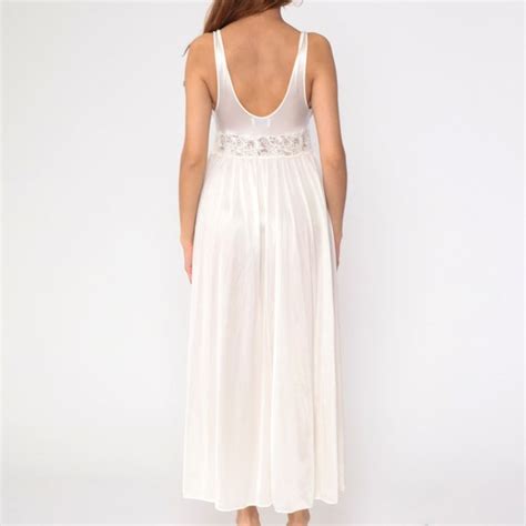 White Lingerie Nightgown S Sheer Lace Slip Dress Br Gem