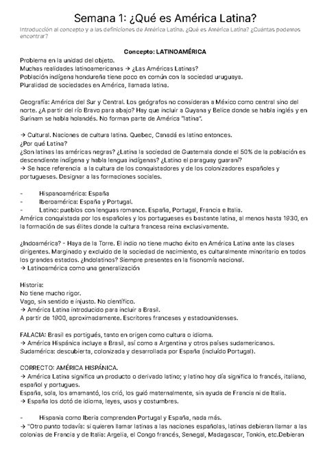 Resumen De Er Parcial Semana Qu Es Am Rica Latina Introducci N Al Concepto Y A Las