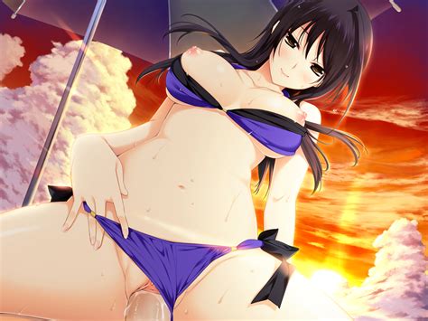 Iizuki Tasuku Izumi Wakoto Lovely X Cation 2 Game Cg 1boy 1girl Beach Umbrella Bikini