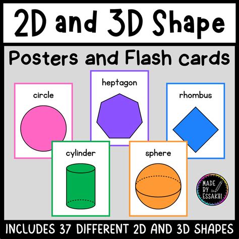 2d And 3d Shape Posters And Flash Cards Color Made By Teachers 3d