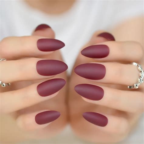 24pcs Wine Red Short Stiletto Candy Nails Classic Design Matte Acrylic False Nails Diy Nail Art