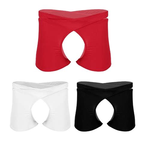 Cheap Sexy Mens Underwear Halves Open Crotch Boxer Briefs Lingerie