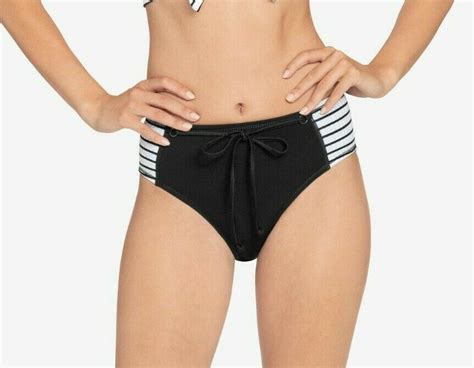 New Robin Piccone Sailor Stripe High Waist Bikini Bottom Size Xs