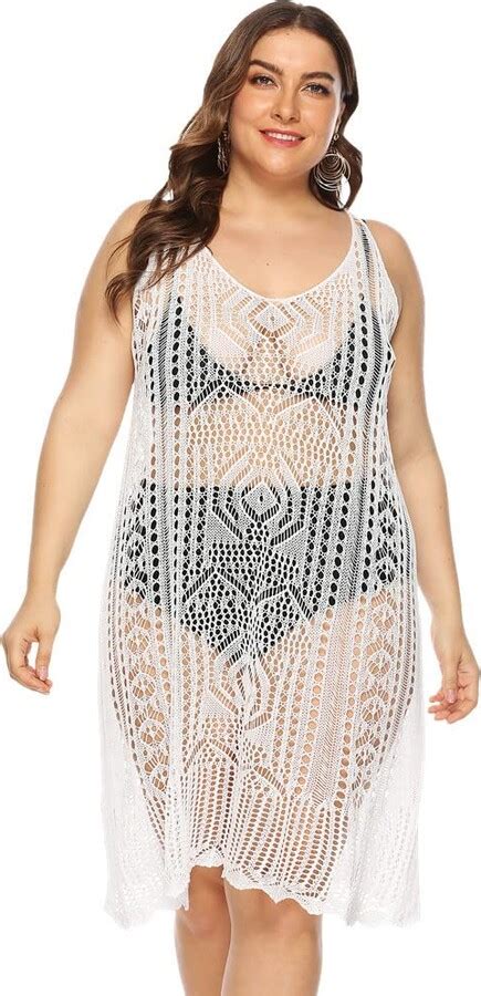Vsadsau Plus Size Beach Bikini Cover Ups Women Crochet Midi Dresses Lace Swimsuit Cover Ups