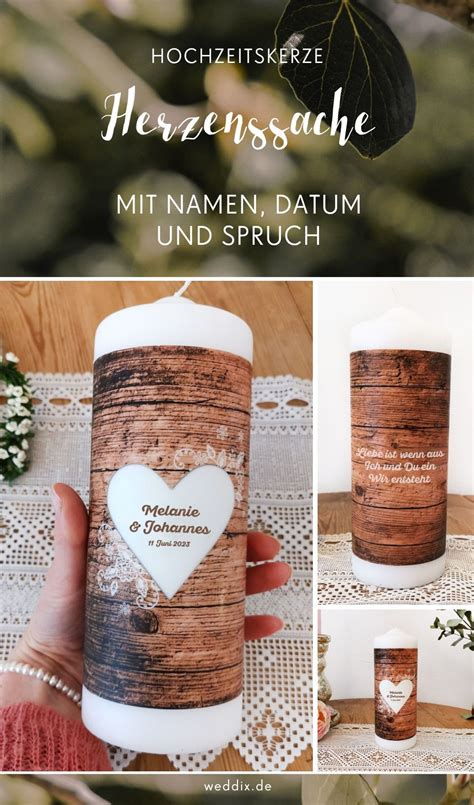 Personalisierte Hochzeitskerze Mit Spruch In Vintage Holzoptik