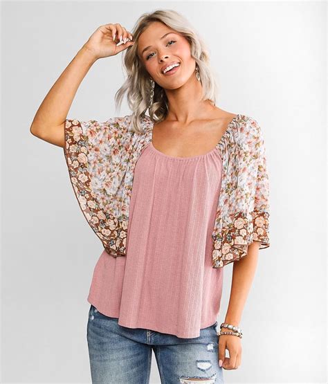 Daytrip Flowy Ribbed Top Womens Shirts And Blouses In Mauve Multi Buckle