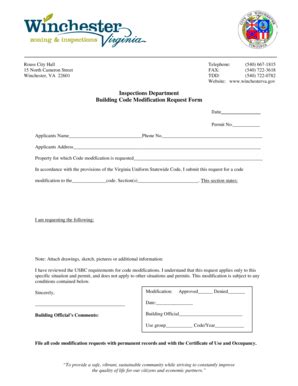 Fillable Online Winchesterva Building Code Modification Request Form