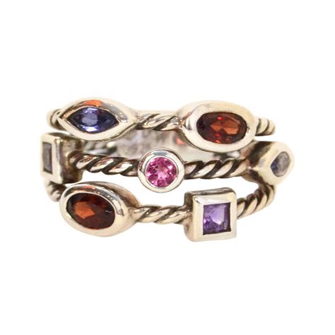 David Yurman Sterling And Multi Colored Stone Confetti Ring Sz 5 At 1stdibs