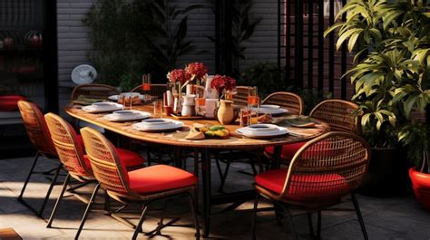 Premium Photo | A photo of a stylish outdoor dining set