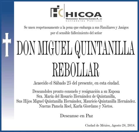 Don Miguel Quintanilla Rebollar Obituario Esquela