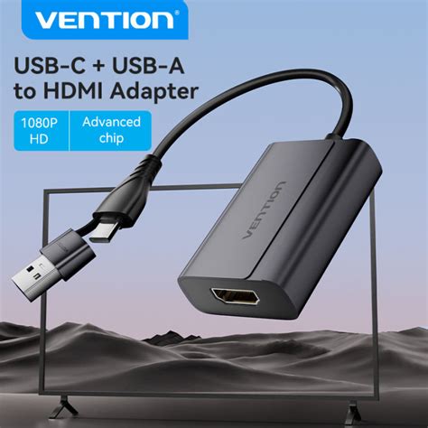 Vention USB To HDMI Adapter 1080p HD Dual USB A USB C Port To HDMI For