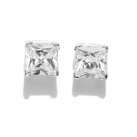 Fabula Silver Plated Square Cubic Zirconia Small Stud Earrings Buy