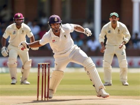 Premium Photo A Man In A White Uniform Playing A Game Of Cricket With