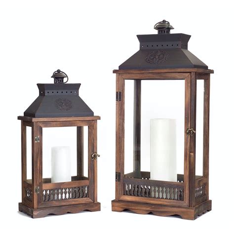 Set Of 2 Rustic Wood Candle Lanterns Indooroutdoor Lantern Etsy In 2022 Wood Candle Lantern