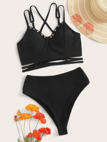 Criss Cross Top With High Waist Bikini Set High Waisted Bikini