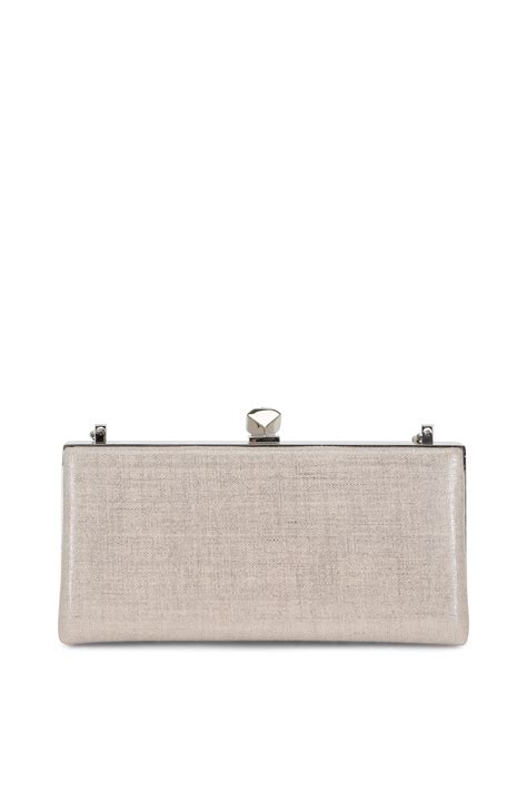 Jimmy Choo Celeste Metallic Natural Linen Cube Clasp Clutch