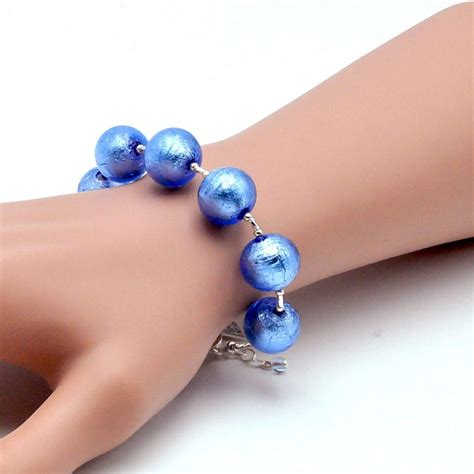 Bracelet Murano Glass Blue And Silver Gem Venetian