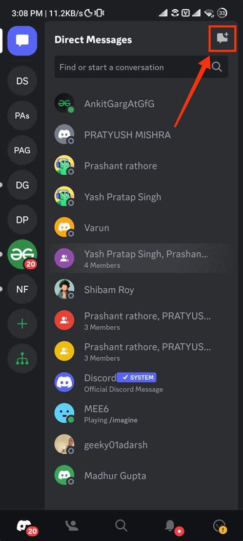create  group chat  discord geeksforgeeks