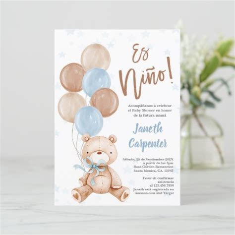 Spanish Teddy Bear Baby Shower Boy Invitation Zazzle