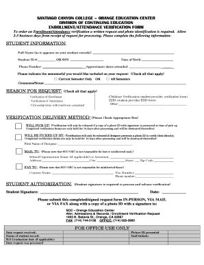 Fillable Online Sccollege SCC OEC Enrollment Attendance Verificaiton