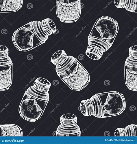 Seamless Pattern With Hand Drawn Chalk Pepper Shaker Salt Shaker Stock