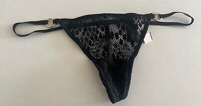 Victorias Secret V String Thong Panty Sheer Black Lace One Size Fits