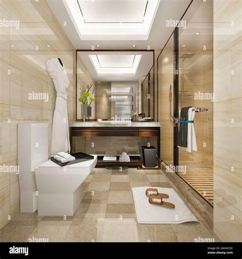 3d Rendering Modern Bathroom With Luxury Tile Decor Stock Photo Alamy