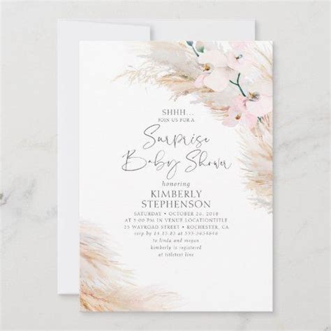 Pink Orchids Pampas Grass Surprise Baby Shower Invites