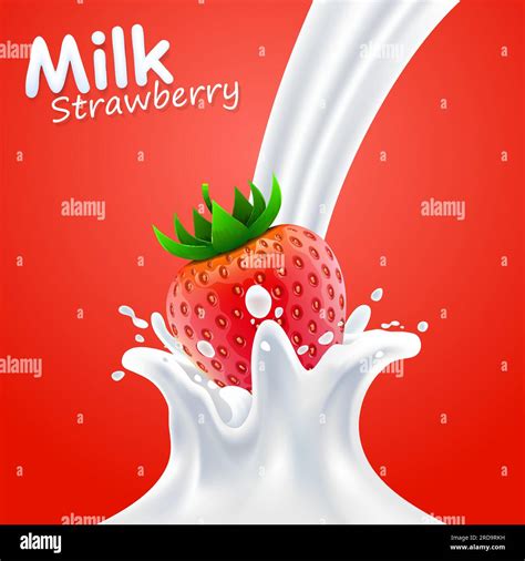 Label Milk Strawberry Art Banner Vector Illustration Stock Vector