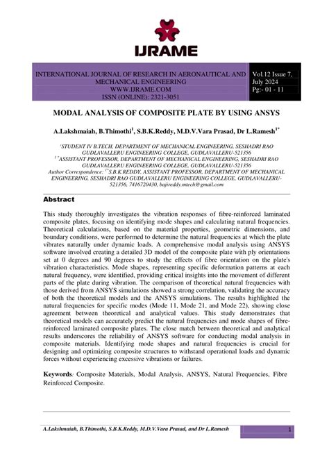 Pdf Modal Analysis Of Composite Plate By Using Ansys