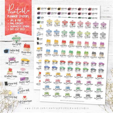 Bill Due Printable Planner Stickers Watercolor Bill Due Etsy