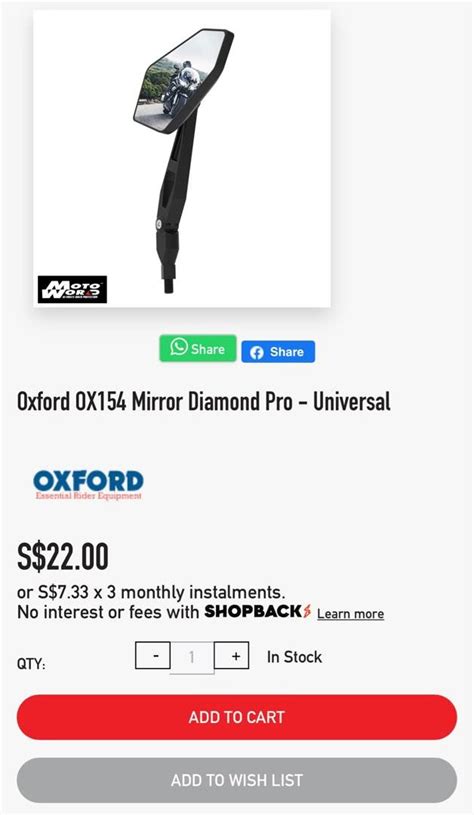 Oxford Diamond Pro Mirror Motorcycles Motorcycle Accessories On Carousell