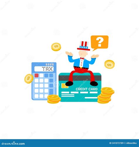 America Uncle Sam and Credit Card Financial Analyst Cartoon Flat Design