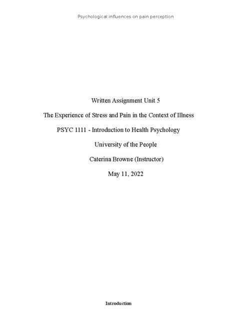 WA UNIT 5 Psychology 1111 Unit 5 Written Assignments Written