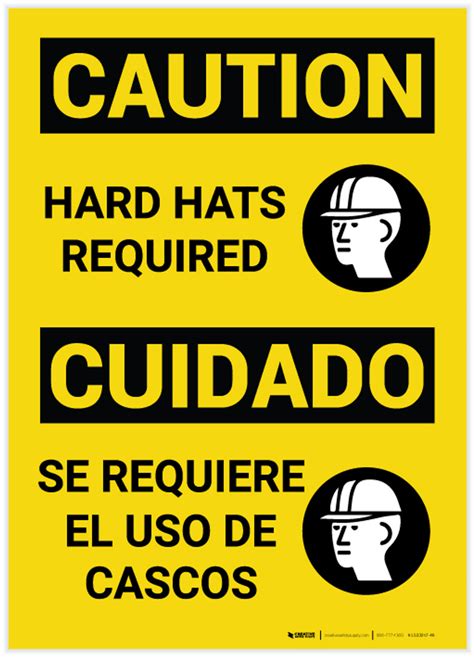 Caution Hard Hats Required Caution Bilingual Spanish Label