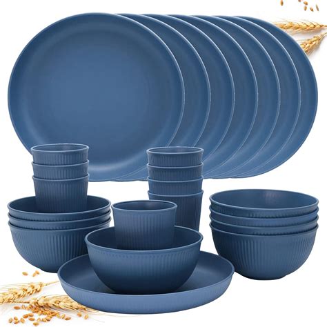 Wheat Straw Dinnerware Sets For 8 Osonm 24pcs Unbreakable Reusable Plastic Plates