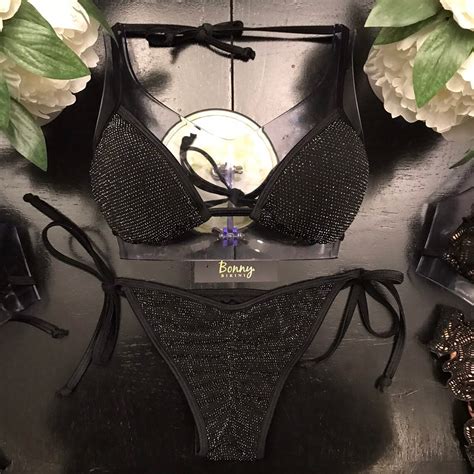 Black Silver Shimmer String Bikini Etsy