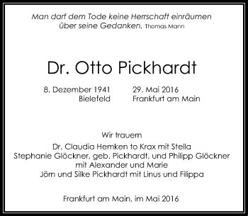 Alle Traueranzeigen F R Otto Pickhardt Trauer Rp Online De